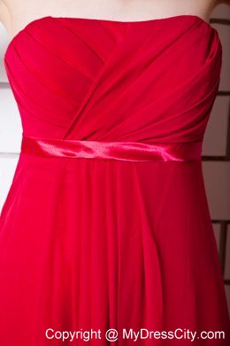 Plus Size Long Strapless Wine Red Empire Chiffon Ruched Bridesmaid Dress