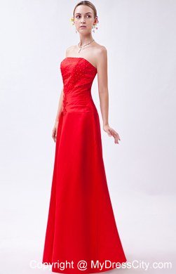 Tasty Red Strapless Sheathy Floor-length Beaded Junior Bridesmaid Dress