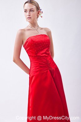 Tasty Red Strapless Sheathy Floor-length Beaded Junior Bridesmaid Dress