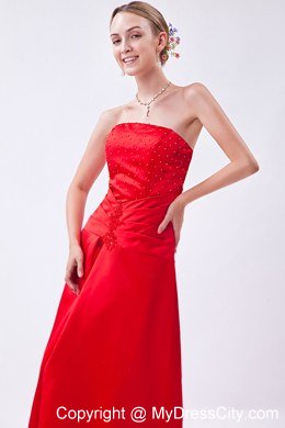 Tasty Red Strapless Sheathy Floor-length Beaded Junior Bridesmaid Dress