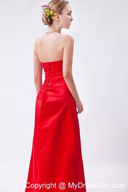 Tasty Red Strapless Sheathy Floor-length Beaded Junior Bridesmaid Dress