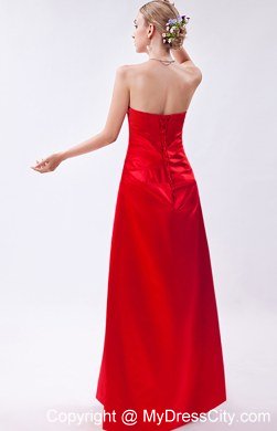 Tasty Red Strapless Sheathy Floor-length Beaded Junior Bridesmaid Dress