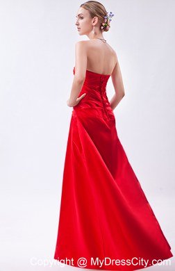 Tasty Red Strapless Sheathy Floor-length Beaded Junior Bridesmaid Dress