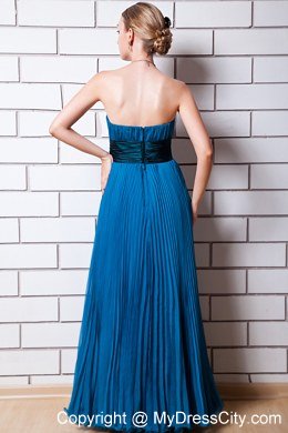 Blue Empire Strapless Pleated Organza Bridesmaid Dress Floor-length with Blet