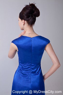 Elegant Royal Blue Sheathy V-neck Knee-length Beading Bridesmaid Dress