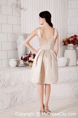 Fashion Sleek Champagne Bateau Short A-line Bridesmaid Dress with Flowers