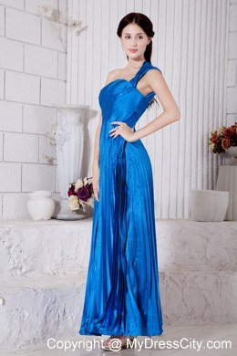 Trendy Long Royal Blue Empire Pleated Bridesmaid Dress with One Shoulder