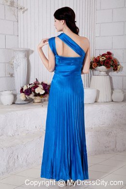 Trendy Long Royal Blue Empire Pleated Bridesmaid Dress with One Shoulder