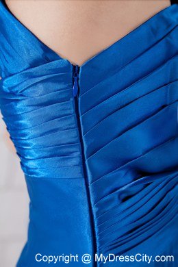 Trendy Long Royal Blue Empire Pleated Bridesmaid Dress with One Shoulder