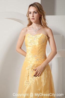 Golden Sweetheart Embroidery and Beading Long Organza Bridesmaid Dress