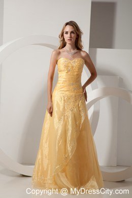 Golden Sweetheart Embroidery and Beading Long Organza Bridesmaid Dress