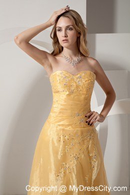 Golden Sweetheart Embroidery and Beading Long Organza Bridesmaid Dress