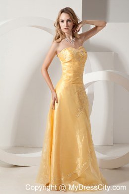 Golden Sweetheart Embroidery and Beading Long Organza Bridesmaid Dress