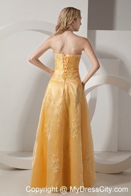 Golden Sweetheart Embroidery and Beading Long Organza Bridesmaid Dress