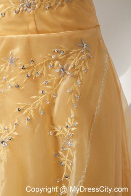 Golden Sweetheart Embroidery and Beading Long Organza Bridesmaid Dress