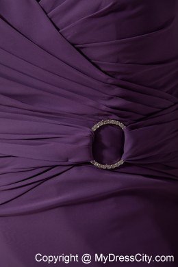 Dark Purple Chiffon Sheathy Sweetheart Brush Train Ruched Prom Dress