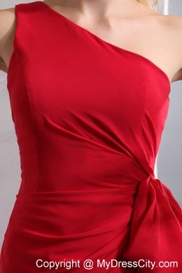 Jazzy Long Red One Shoulder Column Chiffon Bridesmaid Dress Ruched