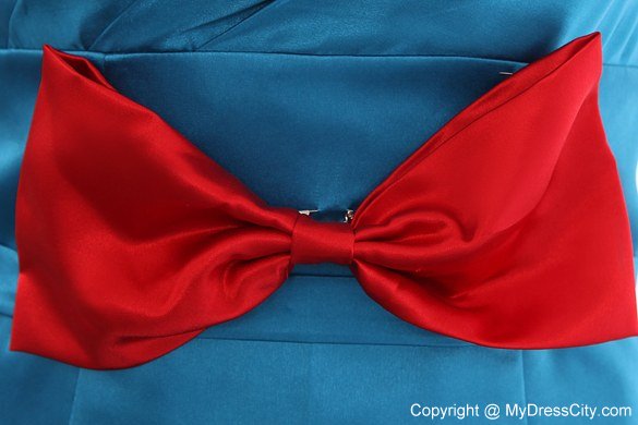 Sky Blue One Shoulder Sheathy Mini Maid of Honor Dress with Red Bowknot