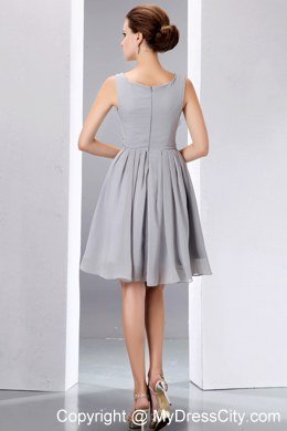 Beautiful Short Grey Ruched Chiffon Scoop A-line Junior Bridesmaid Dress