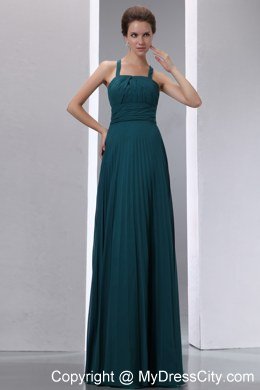 Peacock Green A-line Straps Pleated Chiffon Bridesmaid Dress Floor-length