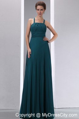 Peacock Green A-line Straps Pleated Chiffon Bridesmaid Dress Floor-length