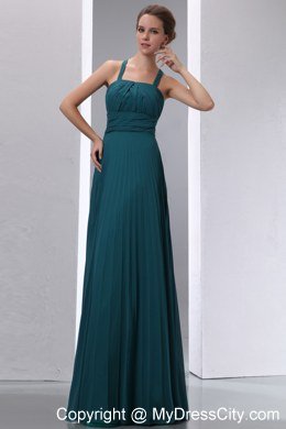 Peacock Green A-line Straps Pleated Chiffon Bridesmaid Dress Floor-length