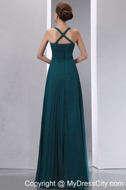 Peacock Green A-line Straps Pleated Chiffon Bridesmaid Dress Floor-length