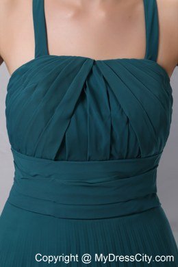 Peacock Green A-line Straps Pleated Chiffon Bridesmaid Dress Floor-length