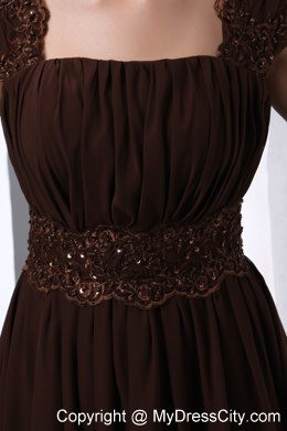 High-class Brown Square A-line Beaded Maid of Honor Dress Knee-length