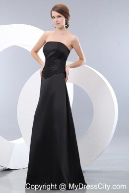 Chic Black Empire Strapless Ruching Dresses For Bridesmaid Floor-length