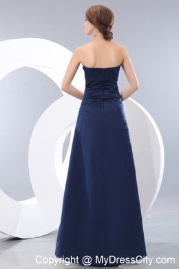 Cheap Navy Blue Strapless Ruched Slinky Bridesmaid Dress Floor-length