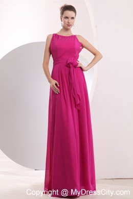 Modest Hot Pink Empire Bateau Bridesmaid Dress with Sash