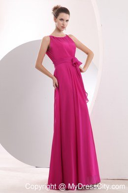 Modest Hot Pink Empire Bateau Bridesmaid Dress with Sash