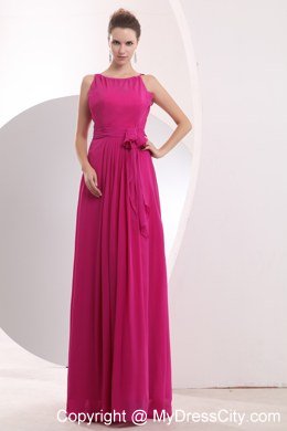 Modest Hot Pink Empire Bateau Bridesmaid Dress with Sash