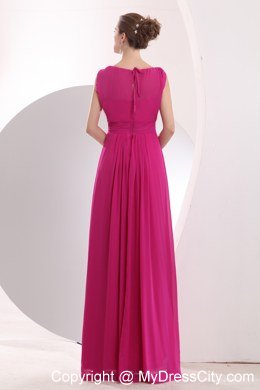 Modest Hot Pink Empire Bateau Bridesmaid Dress with Sash