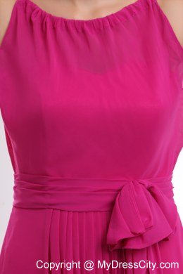 Modest Hot Pink Empire Bateau Bridesmaid Dress with Sash