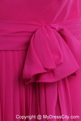 Modest Hot Pink Empire Bateau Bridesmaid Dress with Sash