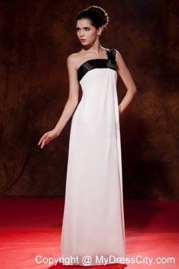 Pretty Black and White Empire One Shoulder Maid of Honor Dress