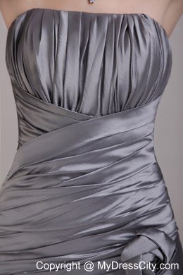 Grey Column Strapless Mini-length Ruched Junior Bridesmaid Gown