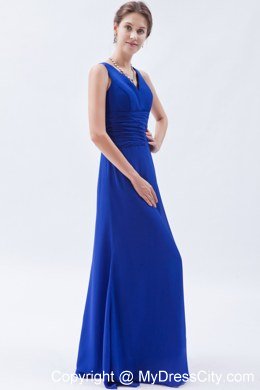 Royal Blue Column V-neck Floor-length Chiffon Bridesmaid Dress