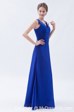 Royal Blue Column V-neck Floor-length Chiffon Bridesmaid Dress