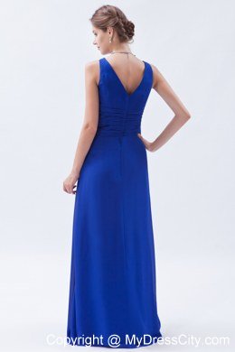 Royal Blue Column V-neck Floor-length Chiffon Bridesmaid Dress