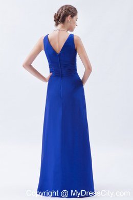 Royal Blue Column V-neck Floor-length Chiffon Bridesmaid Dress