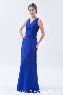 Royal Blue Column V-neck Floor-length Chiffon Bridesmaid Dress