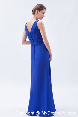 Royal Blue Column V-neck Floor-length Chiffon Bridesmaid Dress