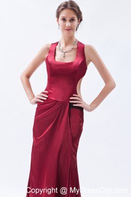 Wine Red Satin Floor-length Column Square Neck Bridesmaid Gown