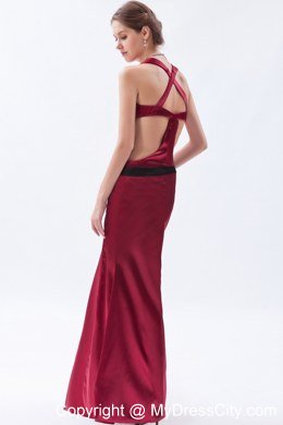 Wine Red Satin Floor-length Column Square Neck Bridesmaid Gown