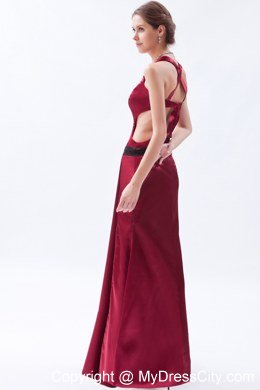 Wine Red Satin Floor-length Column Square Neck Bridesmaid Gown