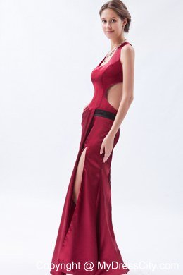 Wine Red Satin Floor-length Column Square Neck Bridesmaid Gown