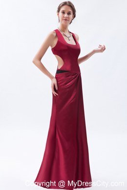 Wine Red Satin Floor-length Column Square Neck Bridesmaid Gown